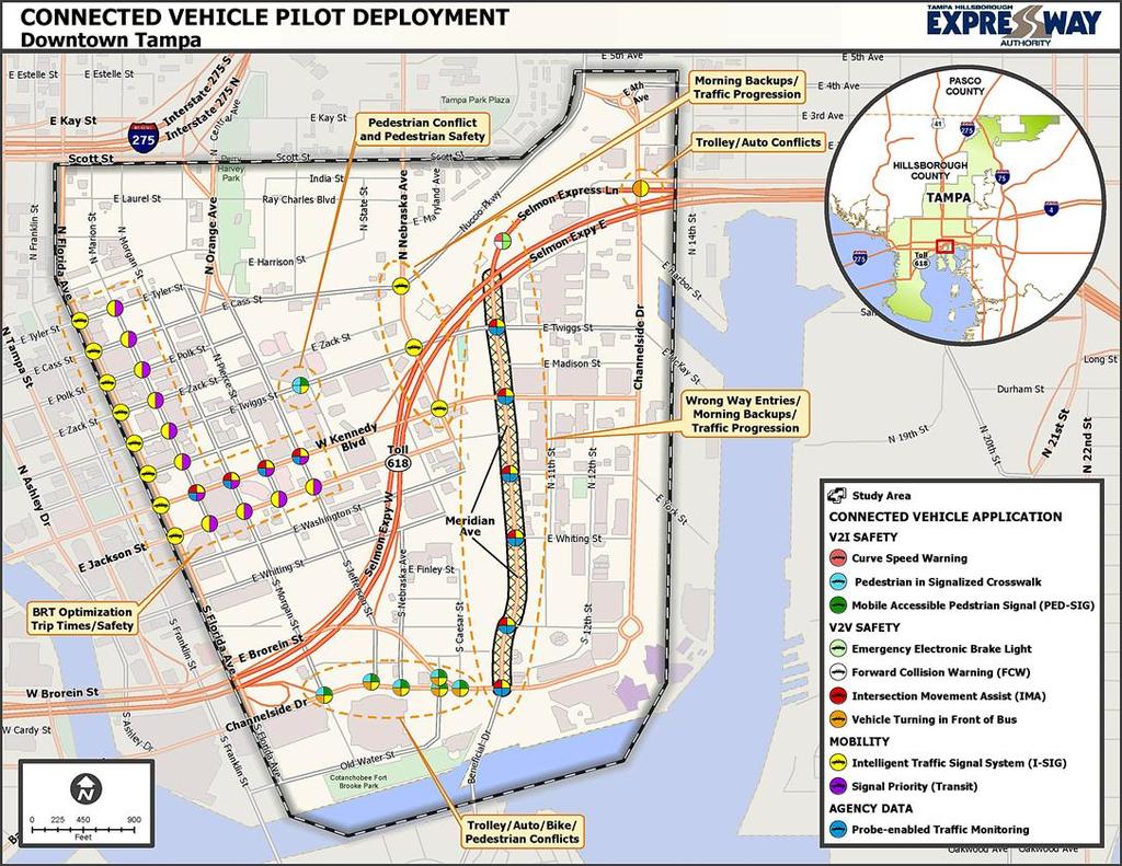 Tampa Connected Vehicle Pilot Multi-modal suite of applications collocated at