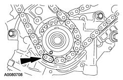10. Remove the retaining clip from the LH timing chain tensioner. 11.