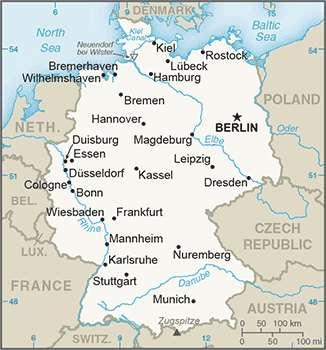 Germany is bordered by the Baltic Sea and the North Sea, between the Netherlands and Poland, south of Denmark. Its capital and largest city is Berlin.