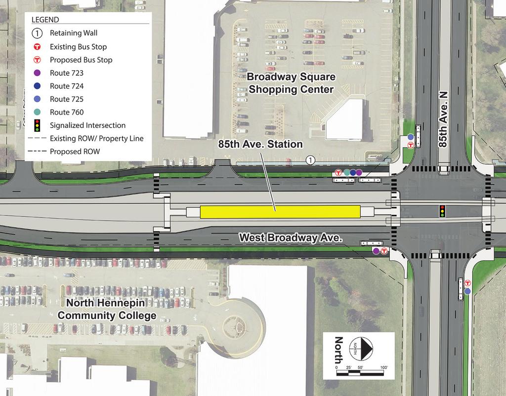 the center of Highway 55 to the BNSF Railway corridor Golden Valley Station at Plymouth Avenue and/or Golden Valley Road Freight rail coordination A design concept rendering showing possible light