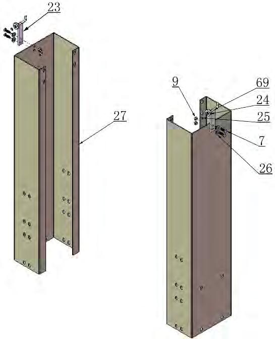 D. Install parts of extension columns (See Fig. 13). E. Position Power side Post Lay down the two posts in parallel formation. Position the Power side Post Fig.