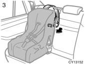 2. Raise the anchor bracket. 3. Fix the child restraint system with the seat belt.
