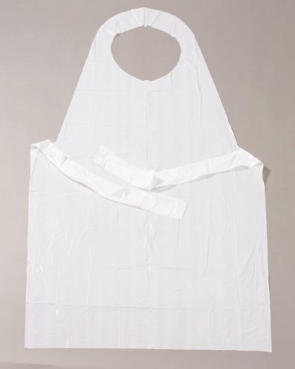 2 PROTECTIVE APPAREL PROTECTIVE APPAREL PREMIUM POLY APRONS: SMOOTH SATIN 10401 White 28" x 46" 1000 (10 boxes of 100) Individually poly-bagged,