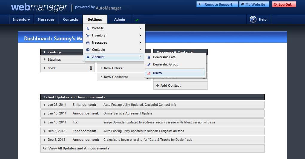 Setting up SiriusXM on AutoManager.Mobile In order to use AutoManager.Mobile with WebManager Lite you must set up users within WebManager Lite. 1.