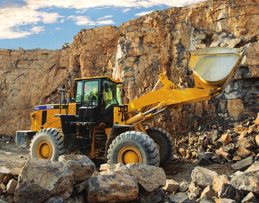 SEM 61X Series Wheel Loaders features 10% higher dump clearance than others and provides various work tools through quick coupler. 4 SEM-brochure-4.