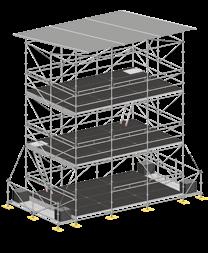 The Layher FOH tower is available in the well-known Layher grid dimensions and in metric dimensions.