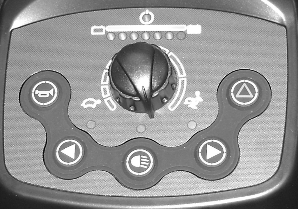 6 OPERATING THE POWERED SCOOTER Status Display Speed Control Knob Battery Charge Display Horn Warning Blinker Left