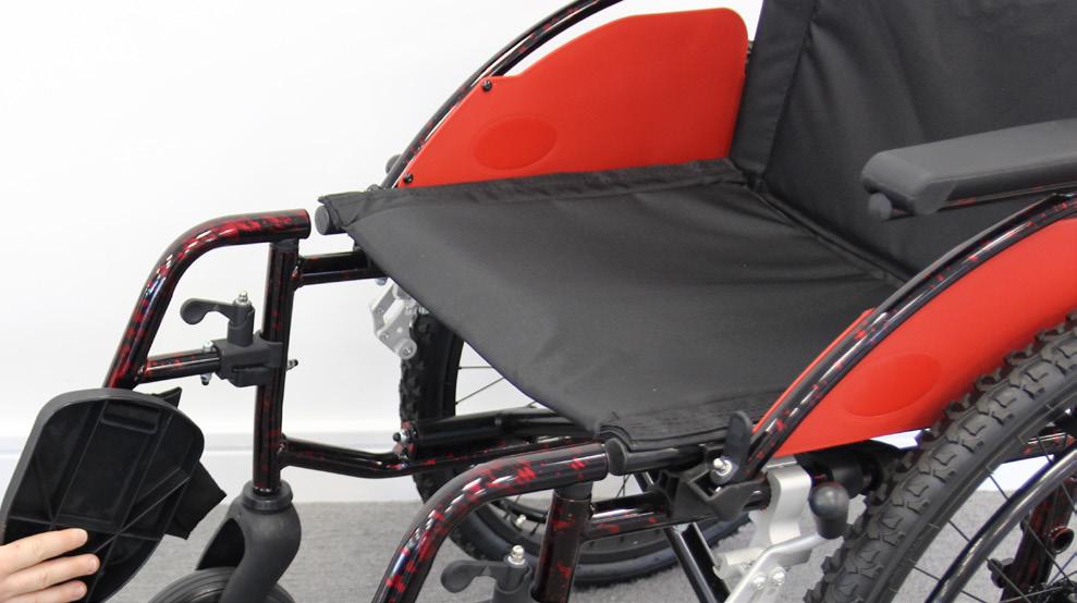 COMPONENTS / ADJUSTMENTS Folding The Wheelchair By folding the foot rests upwards, the wheelchair will fold to the smallest width possible.