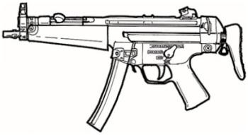 Type : Heavy submachinegun Magazine : 50 Rate of fire : 2/3/50 Franchi LF-57 Magazine : 40 Rate of fire : 2/25 Cost : 160 eb Length : 42 cm, crosse repliée Country : Italy