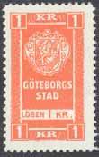 100Kr) GÖTEBORG Mainly used for payment of fees in the local magistrate's court. 1929/51. Arms. Printed at Gumperts Printing Works, Gothenburg, in sheets of 50 (10x5). No wmk. Perf 11 or 11½. 1. 5öre green (1935).