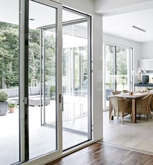Sliding and folding sliding systems Design Schüco 15 Sliding doors A door is required that can simply be pushed to one side when necessary and creates generous openings of up to two-thirds of the