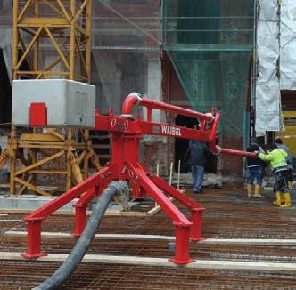 Rotary distributors at a glance Concreting large areas and floors that can no longer be reached or fully covered by a truck-mounted concrete pump Can be used when manufacturing prefabricated concrete