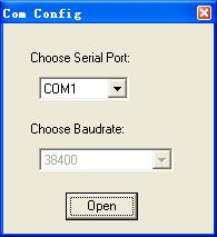 Com Config Window Figure 21: RS232 communication configuration window Serial Port: Select the serial communication port to which the driver is connected. The factory default setting is COM1.