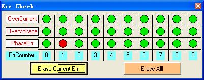 ErrCounter: Displays current error(s) and current error history. Erase Current Err!: Erase Current Err button. The user can clear current error(s) by clicking this button. Erase All!: Erase All!