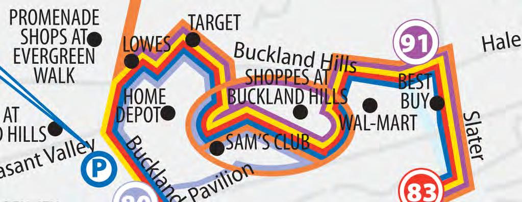 Phase II Connecting Service: Buckland Hills Area Services and Markets Existing local services CTtransit routes 82/84, 83, 91, 92 Hourly service on each route One-way loop through the area 82/84, 83