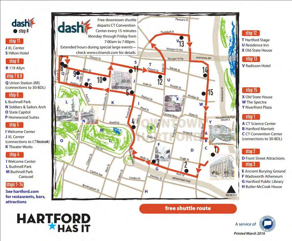 Connecting Service Opportunities: dash Shuttle Clockwise, one-direction loop Weekday service