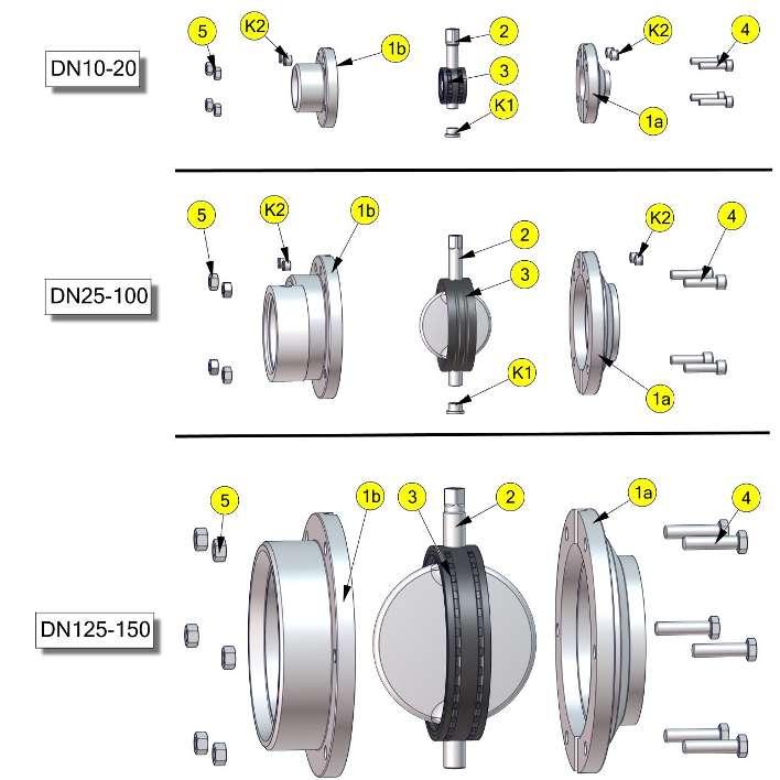 1 Butterfly valve Drawings 1a = Housing flange with welding end 1b =Housing
