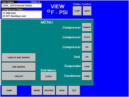Figure 7, Expanded Power View Screen Pressing the EVAP or COND button will give detailed information on the evaporator or condenser pressures and temperatures.