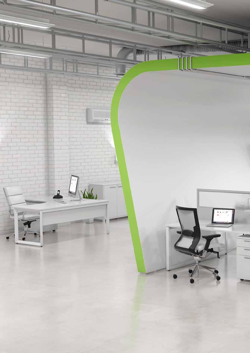 Precision Design Great office environments are shaped by clean furniture design.