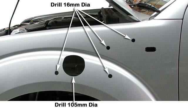 Using a felt tip pen mark all hole positions. Remove the template. 3 Drill a pilot hole for each marked hole position.