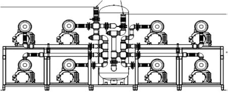 The extrapolated quadraplex systems consist of two pumps mounted on one side of the vertical tank and two pump mounted on the other side of the vertical tank.