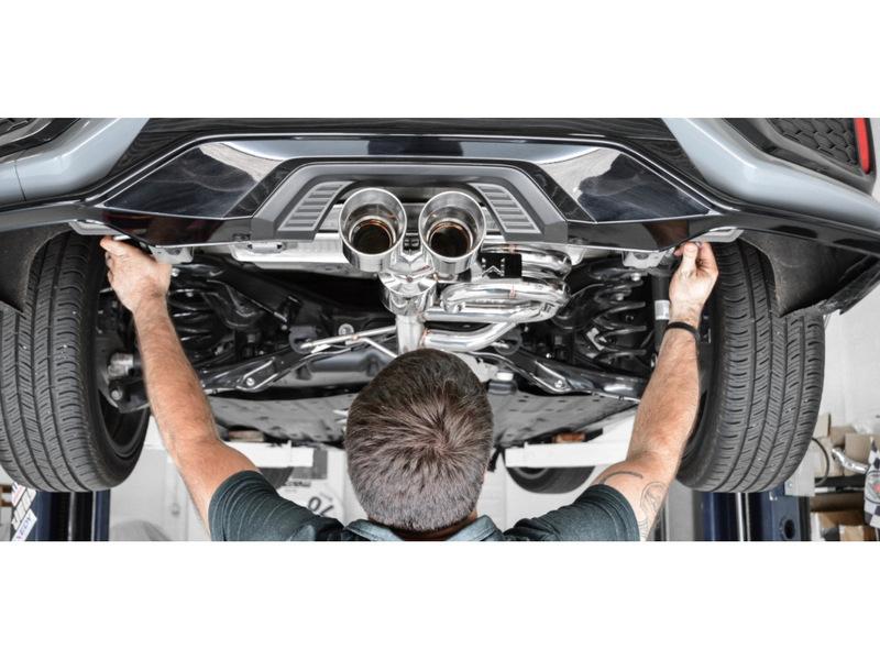 Step 43 Verify Exhaust Tip Alignment Stand back from the car and verify that the tips are centered and have sufficient clearance from the bumper If the tips are not centered try gently