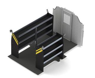 Shelving Packages Base Package Low Roof Partition (choice of Straight or Swing Door) Driver s side includes: (1) 45"H x 84"L 3-shelf shelving unit Passenger s side includes: (1) 45"H x 48"L 3-shelf