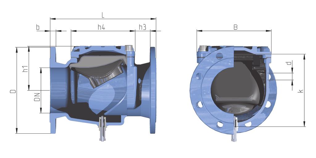 Swing check valves Soft-seated Face-to-face length GR 14, 15 and 48 According to DIN EN 558 DN 80 to DN 300 PN 10/PN 16 Specifications Soft-seated with flange dimensions according to DIN EN 1092-2,