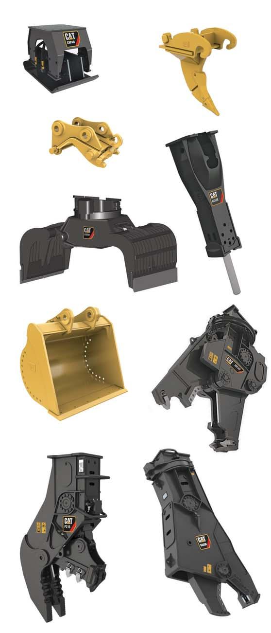 Work Tools Dig, hammer, rip, and cut with confidence An extensive range of Cat Work Tools for the 323E includes buckets, compactors, grapples, multi-processors, scrap and demolition shears, rippers,