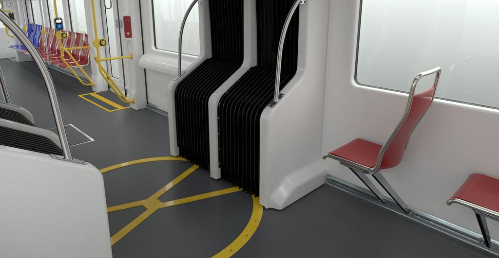 Option 1: Convert area across from leaning bar to single transverse seats Retains aisle width Provides more