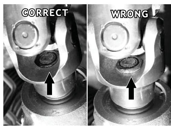 Also be sure that the end of the pinion is flush with the inside of the u-joint yoke. Torque the driver s side rack clamp bolts to 30 ft-lbs once the u-joint is installed.