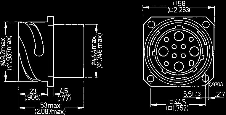 Receptacle 62A28-11P-E1D-B-01 62A28-11P designates a receptacle.