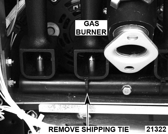 Remove cooking controls to access burner(s) if necessary. 3. Remove drain pipe to access burner(s) if necessary. 4. Remove gas burner shipping ties (if installed). 5.