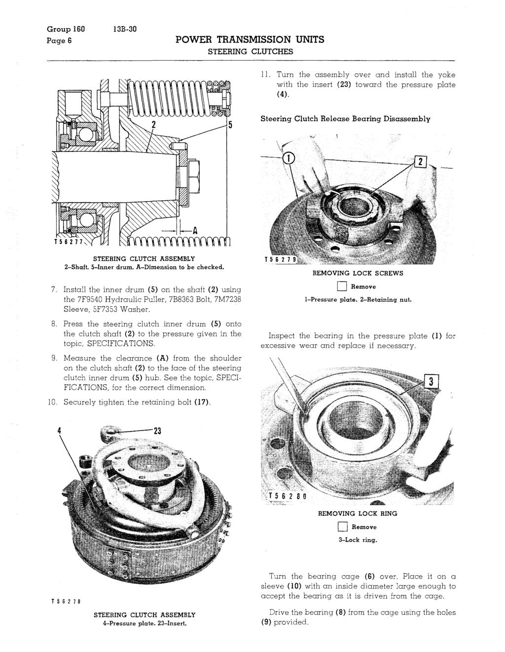 Group 160 Page 6 POWER TRANSMISSION UNITS STEERING CLUTCHES 11. Turn the assembly over and install the yoke with the insert (23) toward the pressure plate (4).