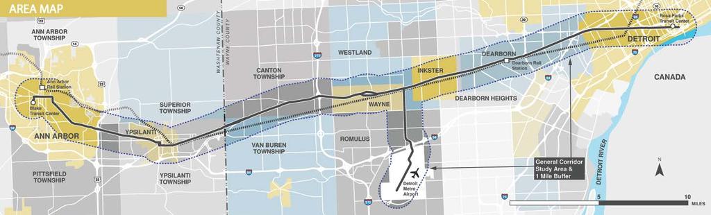 BEST: Michigan Avenue Study Area Approximately 40-mile corridor between Detroit and Ann Arbor, touching 13 communities Parallels Amtrak rail