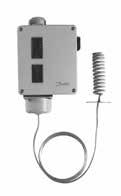 RT thermostats - remote sensor with capillary tube Contact function: Single pole double throw (SPDT) Contact material: Silver cadmium oxide (other contact material - see accessories) Loads: AC-1