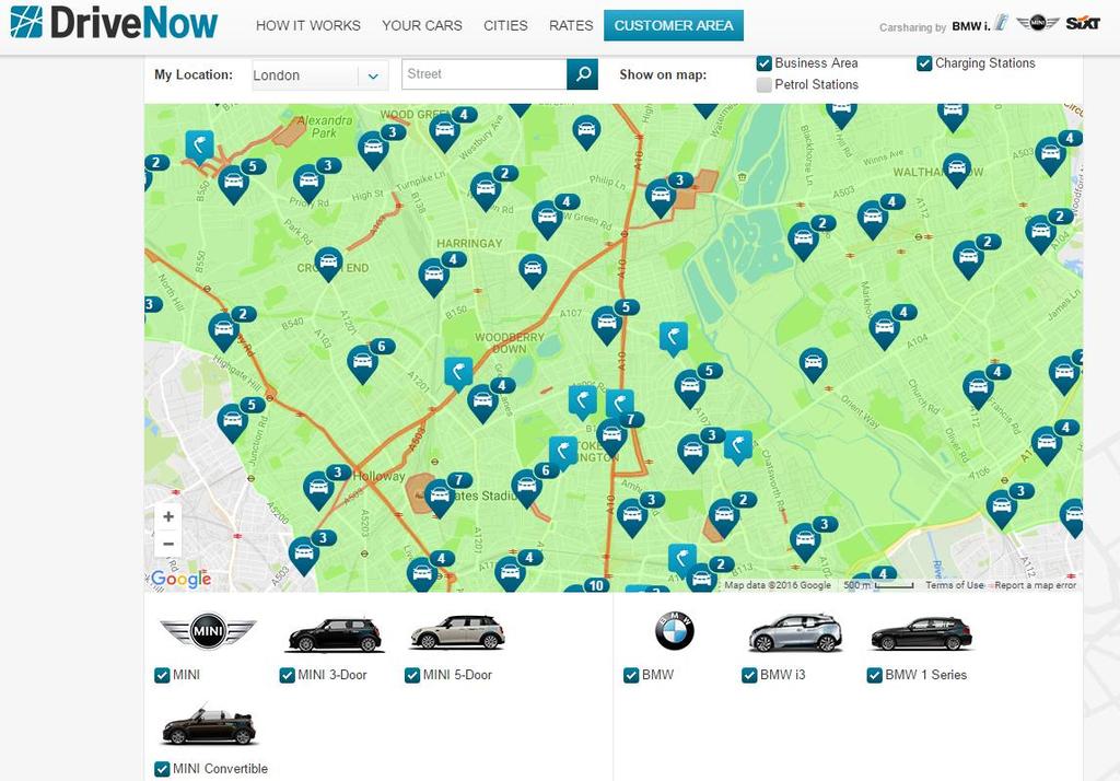 Car sharing innovation One-way Cars can be returned to any parking space within a