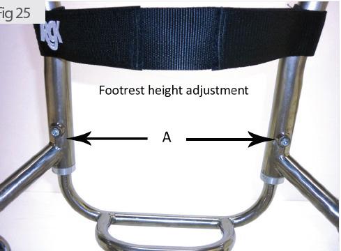 Angle adjusting the footrest platform 1. To adjust the angle on your angle adjustable footrest. Loosen two button head allen screws A (see fig 26) on top of foot platform. 2.Rotate until desired angle is achieved.