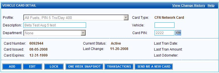 How To The Vehicle Cards screen allows administrators to perform a variety of card functions: Order New Cards Use the Add button under the Vehicle Card Detail section to order new cards for an