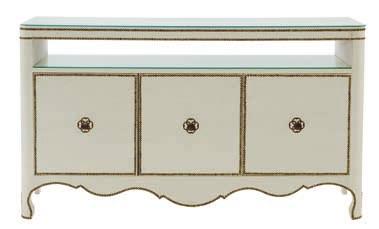 Auberge INDEX 351-860 entertainment CONSOLE W 66-7/16 D 20-1/4 H 38-1/4 in. W 168.75 D 51.44 H 97.16 cm. TV Area: W 65 D 19 in. TV Area: W 165.10 D 48.26 cm. Linen wrapped with nailhead trim.