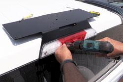 Operators simply remove their 3rd brake light, position the pre-cut mounting bracket and reinstall the light through the bracket with new mounting hardware included with purchase.