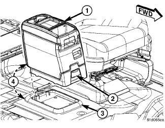 Page 9 of 18 Fig 1: Premium Floor Console Components 1. Position the console (1) at a slight angle [rear (4) slightly higher than the front]. 2. Slide the console forward into the floor bracket (3).