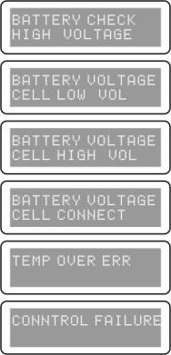 Warning and error information The voltage is higher than which is set. Please check the number of cells in the battery pack.