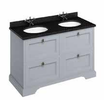 Free-standing 1300 vanity unit with drawers & Minerva White with double vanity bowl W: 1300 D: 550 H: 850-930 Free-standing 1300 vanity unit with drawers & Minerva Carrara White with