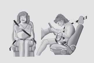 SAFETY on the passenger's lap and a single belt to protect them both fig. 124. In general, do not place any objects between the person and the belt. replace the seat belt when it shows wear or cuts.