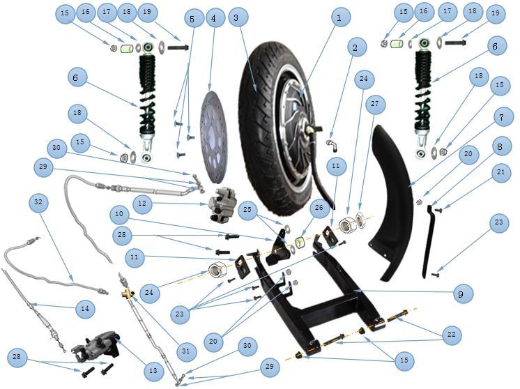1 701.3 Wheel: Electric: 6 KW: 72 V:QS 2 2 717 Wheel: Tire valve for Left Rear 2 3 702.
