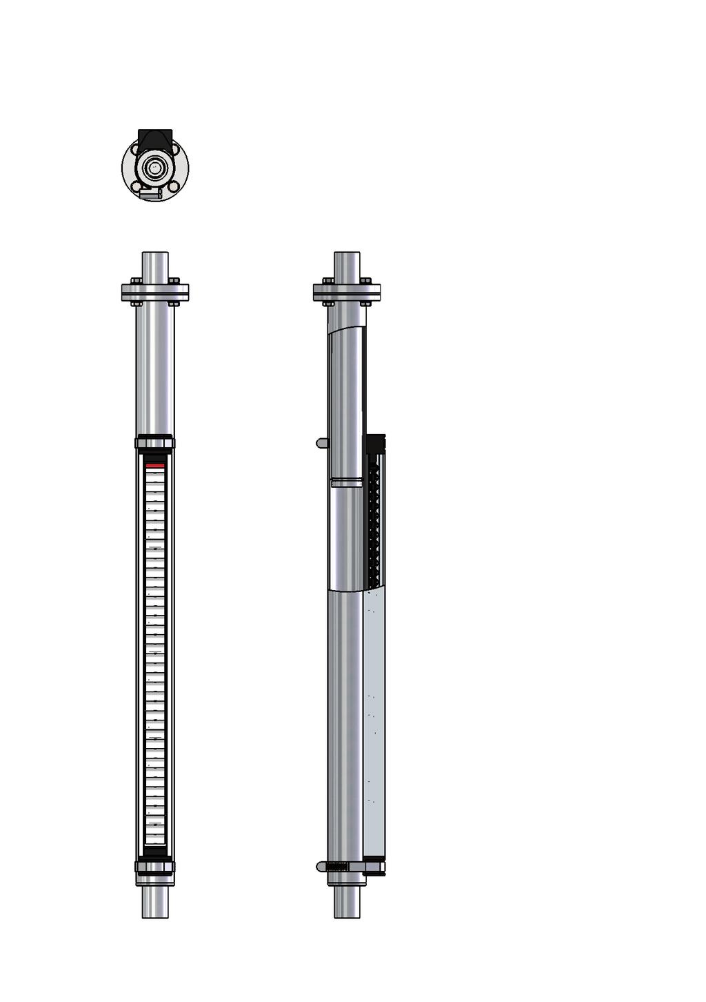 Mini-ypass Magnetic Level Gauge made of Stainless Steel PN6 with top and bottom Process Connection Technical Specifications:... Materials / Flange center distance / 1.4404/ 1.4435/ 1.