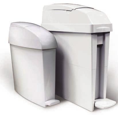 contoured shape does not harbor dirt or germs and is easy to clean FG402413 5 Gallon SaniSense Bin Deodorizer activates when waste is placed in the bin.