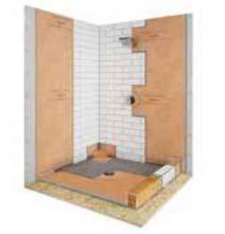 Shower Tray 2 x KERDI-SHOWER-SC Shower Curb 38"x6"4-1/2" 1 x KERDI 5 M Waterproofing membrane 3'3"x16'5"=54ft 1 x KERDI 10 M Waterproofing membrane 3'3"x33'=108ft 2 x KERDI-BAND Waterproofing strip