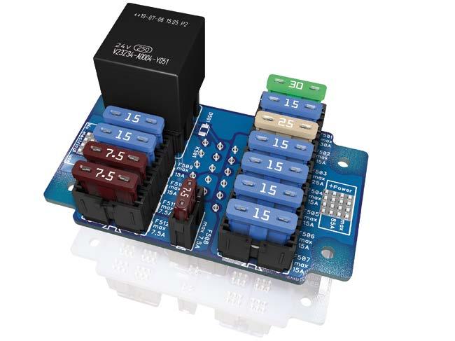 BLUEcontact TM Central electrics Standard module with 11 ATO fuses, 1 mini fuse, 1 mini relay Part Number 175263 Technical Data Operational temperature -40 C to +85 C Max. power supply Max.